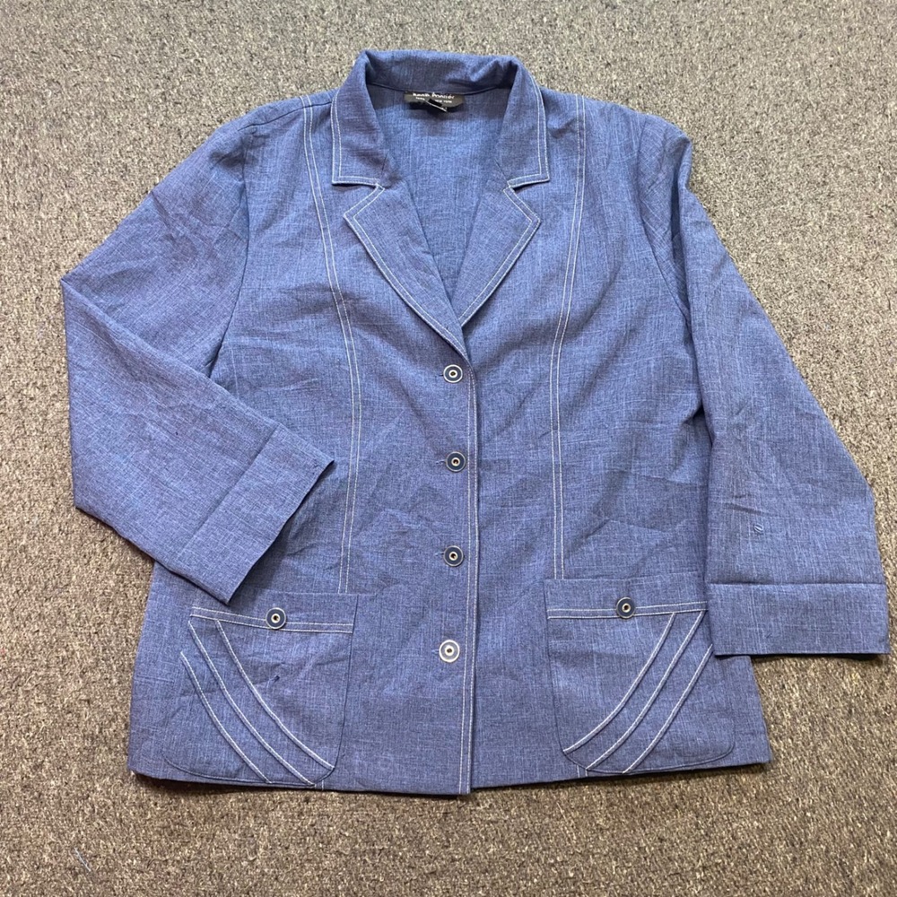 Rene Pontier Blazer Sz 14 Womens Blue Boho Contrast Stitch Career Jacket